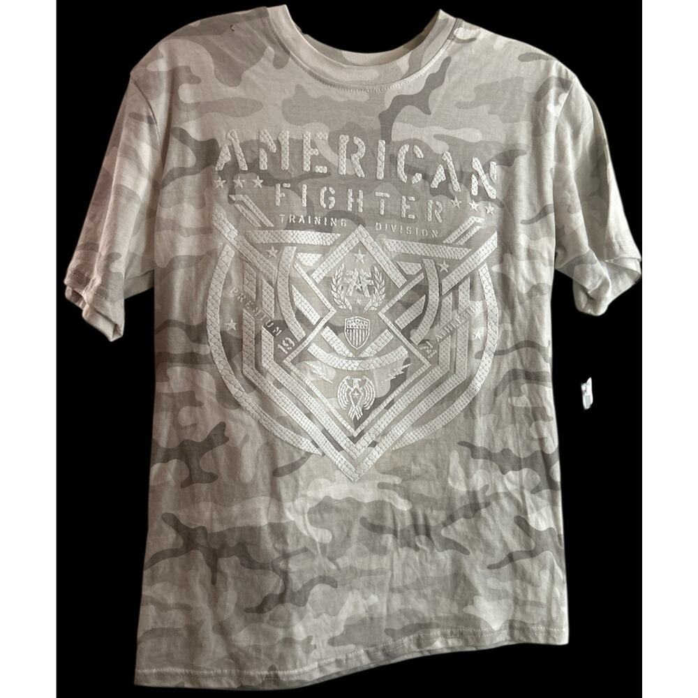 American‎ Fighter Youth White Camo Graphic Crewneck T Shirt Size Small
